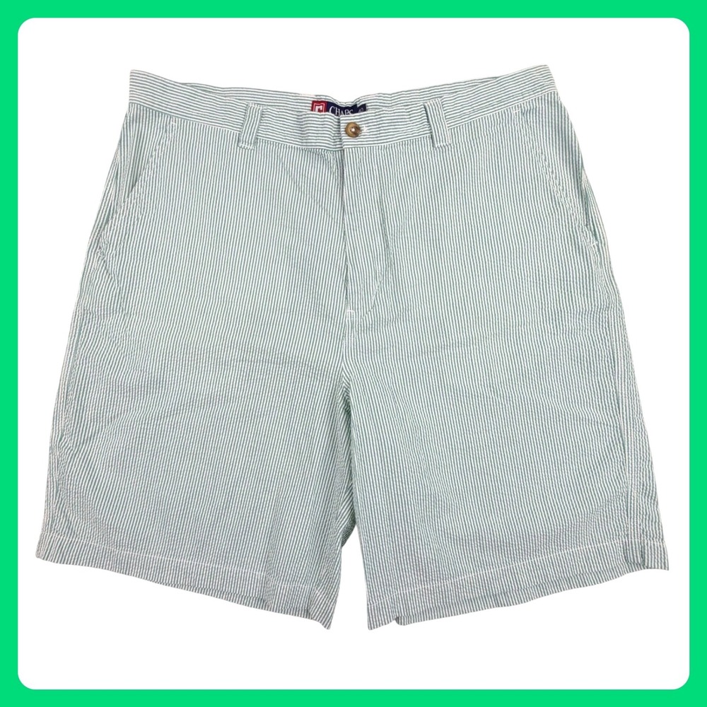 Chaps Seersucker Chino Shorts Men 40 Green White Cotton Striped Golf Classic 9"